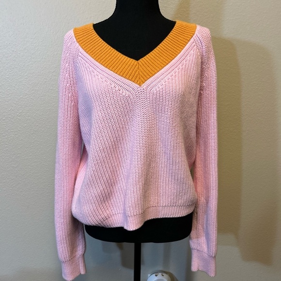 525 America Sweaters - 525 America Sweater Womens Large Pullover Cable Pink Orange Preppy Casual